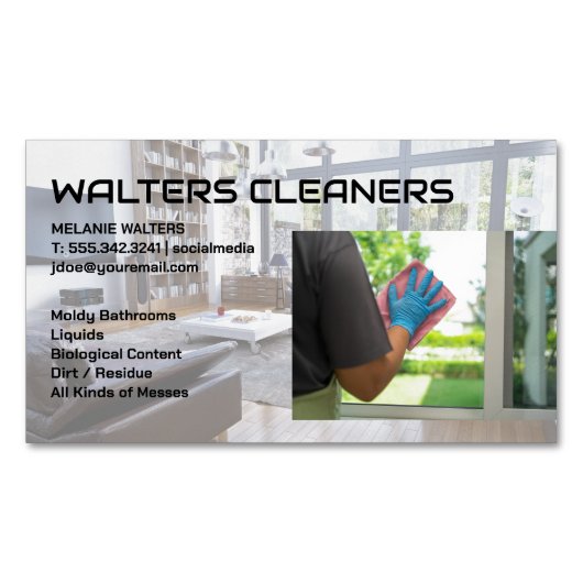 Cleaning Services Logo | Maid Washing Window Magnetisch Visitekaartje (Voorkant)