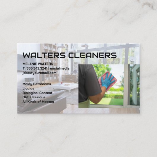 Cleaning Services Logo | Maid Washing Window Visitekaartje (Voorkant)