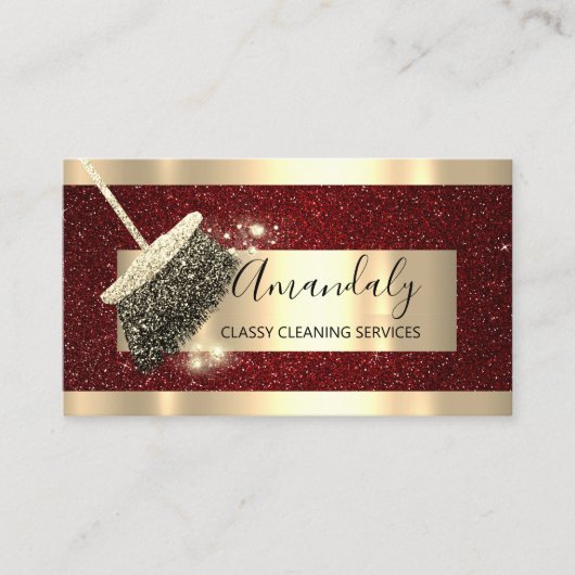 Cleaning Services Maid House Keeping Gold Glitter Visitekaartje (Voorkant)