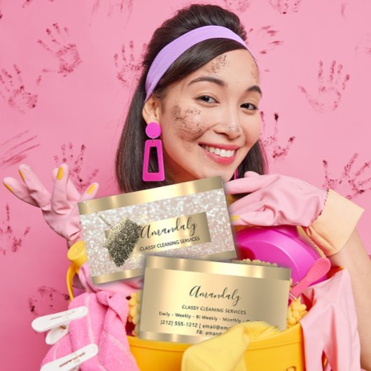 Cleaning Services Maid House Keeping Gold Glitter Visitekaartje