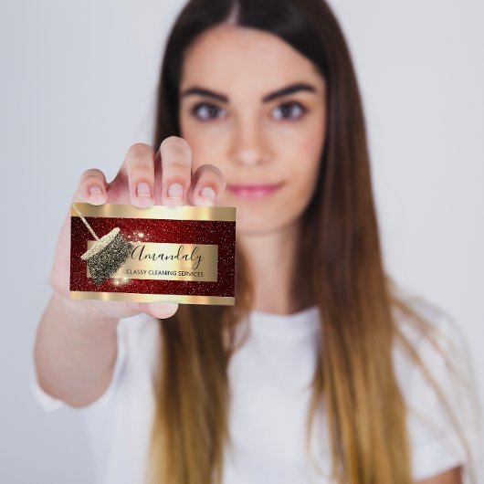 Cleaning Services Maid House Keeping Gold Glitter Visitekaartje
