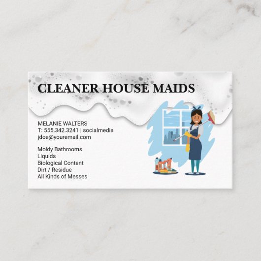 Cleaning Services | Maid with Broom Visitekaartje (Voorkant)