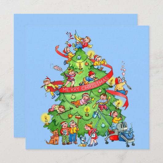 Cleaning The Christmas Tree Holidays Greeting Card Feestdagenkaart (Voorkant / Achterkant)