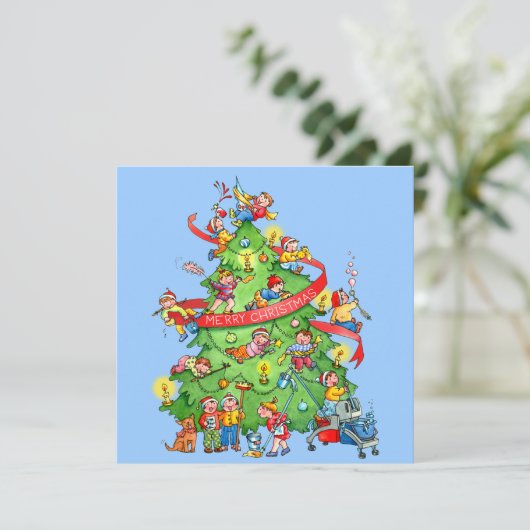 Cleaning The Christmas Tree Holidays Greeting Card Feestdagenkaart (Staand voorkant)