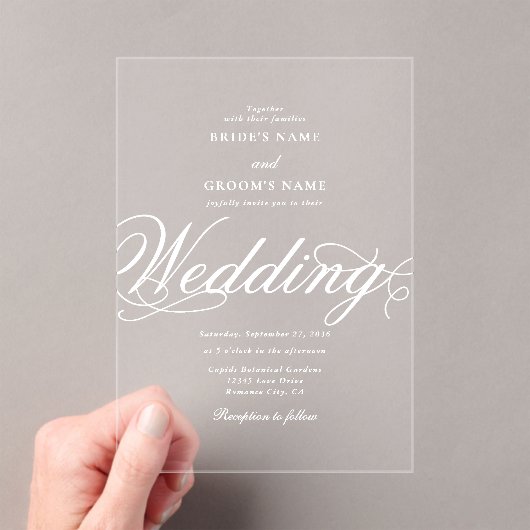 Clear Acryl Elegante Classy Luxe Witte Huwelijk Acryl Uitnodigingen (Insitu (Draagbaar))