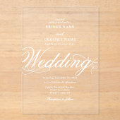 Clear Acryl Elegante Classy Luxe Witte Huwelijk Acryl Uitnodigingen (Voorkant)