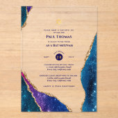 Clear Acrylic BAR MITZVAH Galaxy Sterrennacht Blau Acryl Uitnodigingen (Voorkant)