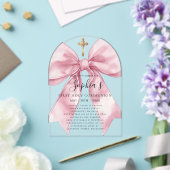 Clear Acrylic Girl's First Communion Pink Bow Arch Acryl Uitnodigingen (Insitu (Huwelijk))