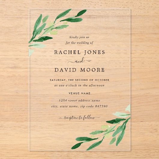 Clear Acrylic Leaf Wedding Invitation Acryl Uitnodigingen (Voorkant)