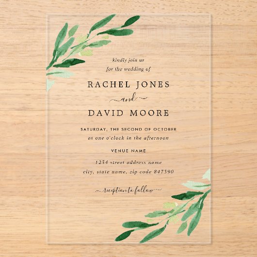Clear Acrylic Leaf Wedding Invitation Acryl Uitnodigingen (Voorkant)