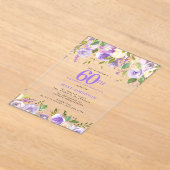 CLEAR ACRYLIC Purple Floral 60th Birthday Party Acryl Uitnodigingen (Laagn)