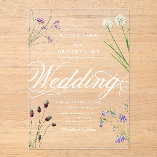 Clear Acrylic Wildflowers Bloemenbruiloft Acryl Uitnodigingen (Voorkant)