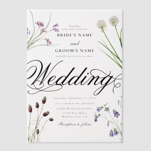 Clear Acrylic Wildflowers Bloemenbruiloft Vellum Uitnodigingen (Voorkant)