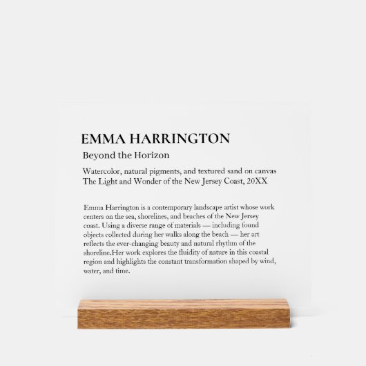 Clear Art Gallery Exhibit Display Plaque (Voorkant)