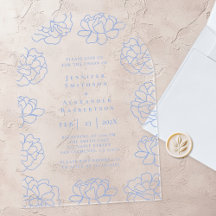 Clear Blue Botanical Wedding Acryl Uitnodiging