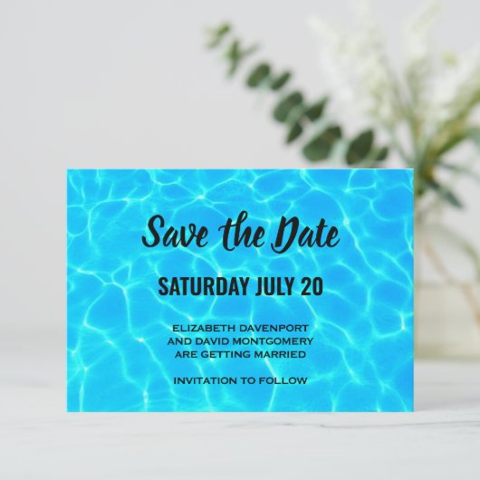 Clear Blue Pool Water Photo Casual Weddenschap Save The Date (Staand voorkant)