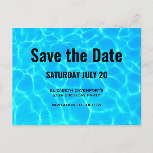 Clear Blue Pool Water Photo Save the Date Party Uitnodiging Briefkaart (Voorkant)