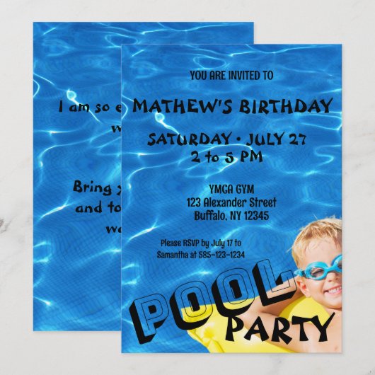 Clear Blue Pool Water Verjaardagsfeest uitnodiging (Voorkant / Achterkant)