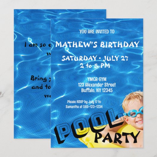 Clear Blue Pool Water Verjaardagsfeest uitnodiging (Voorkant / Achterkant)