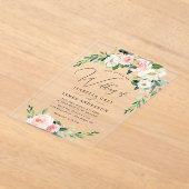Clear Blush Roze Bloemen Huwelijk Acryl Uitnodigingen (Laagn)