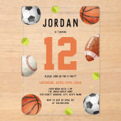 Clear Boys Sport Thema Verjaardagsfeest Acryl Uitnodigingen (Voorkant)