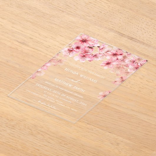 Clear Cherry Blossom Wedding Acryl Uitnodigingen (Laagn)