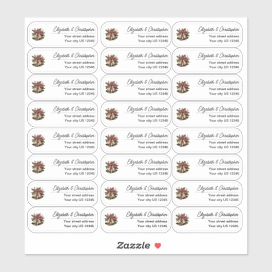 Clear Christmas Bells Return Address Transparent  Sticker (Vel)