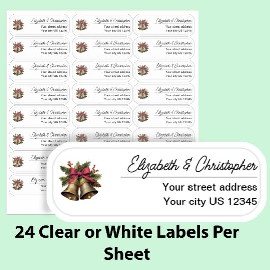 Clear Christmas Bells Return Address Transparent  Sticker