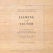 Clear Classic Wedding Invitation Minimal Kaart Acryl Uitnodigingen (Voorkant)