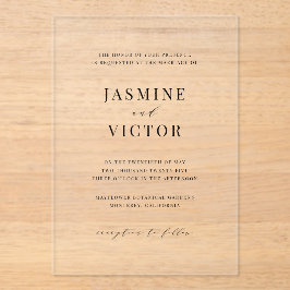 Clear Classic Wedding Invitation Minimal Kaart Acryl Uitnodigingen