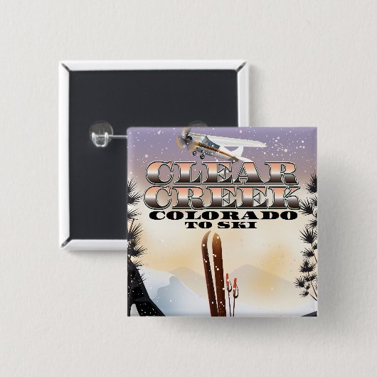 Clear Creek, Colorado skiposter. Vierkante Button 5,1 Cm (Voorkant /achterkant)