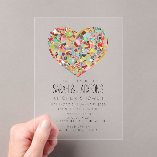 CLEAR Food Heart Kitchen Tea Bridal Shower Party Acryl Uitnodigingen (Insitu (Draagbaar))