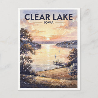Clear Lake Iowa Vintage Waterverf Reis Briefkaart