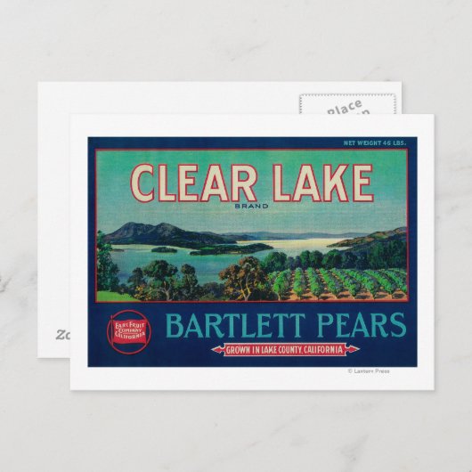 Clear Lake Pear Crate LabelLake County, CA Briefkaart (Voorkant / Achterkant)