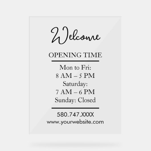 Clear Modern Small Business Hours Display (Voorkant)