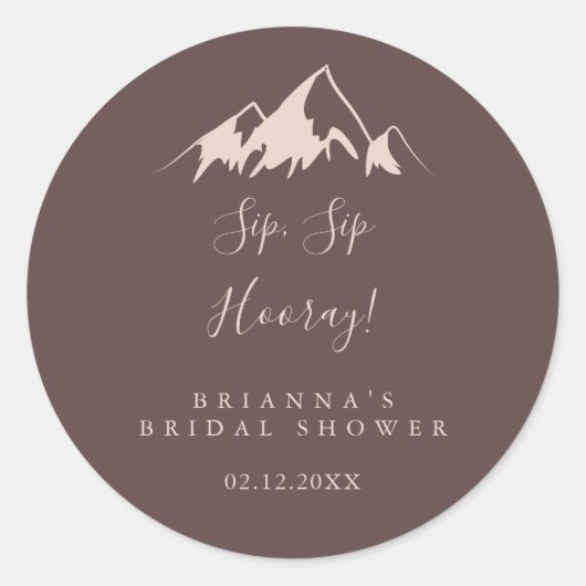 Clear Mountain Sip Sip Hooray Bruiloftsfeest Ronde Sticker (Voorkant)