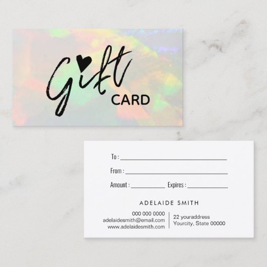 Clear Opal Cadeaubon Visitekaartje (Voorkant / Achterkant)