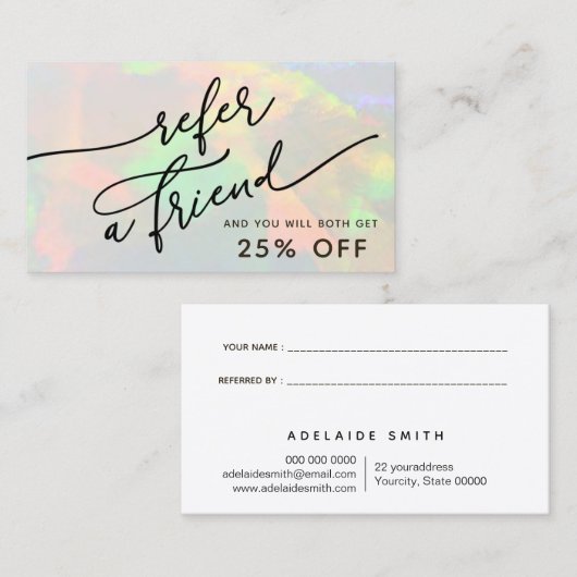 Clear Opal Verwijs een vriend Visitekaartje (Voorkant / Achterkant)