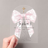 CLEAR Pink Toile Bow Girl First Communion Arch Acryl Uitnodigingen (Insitu (Draagbaar))
