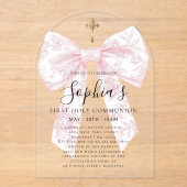 CLEAR Pink Toile Bow Girl First Communion Arch Acryl Uitnodigingen (Voorkant)