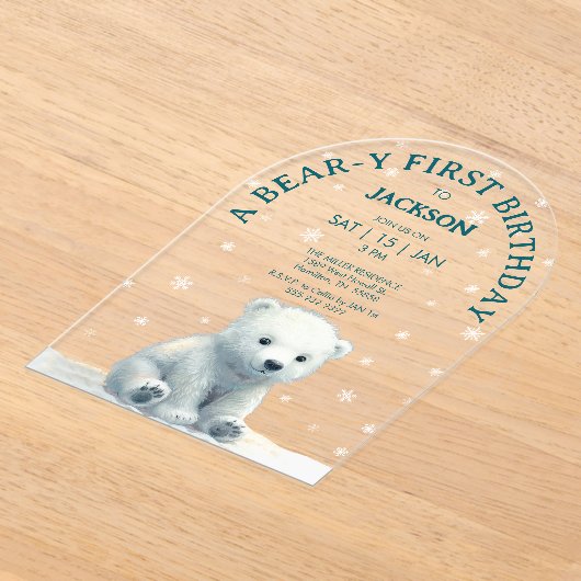 Clear Polar Beer Baby eerste verjaardag Acryl Uitnodigingen (Laagn)