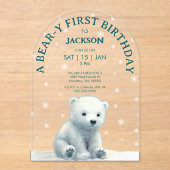 Clear Polar Beer Baby eerste verjaardag Acryl Uitnodigingen (Voorkant)