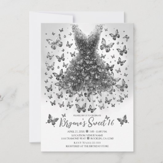 Clear Quartz Vlinder Jurk April Birthstone Kaart (Voorkant)