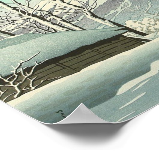 Clearing na sneeuw in Oshiono - Hasui Kawase Poster (Hoek)