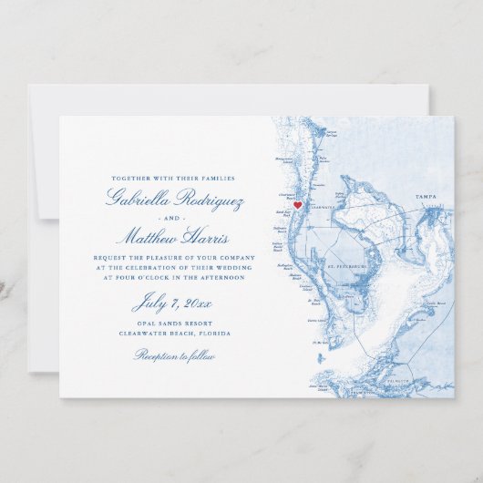 Clearwater Beach FL Elegante Blauwe Kaart Trouwen (Voorkant)