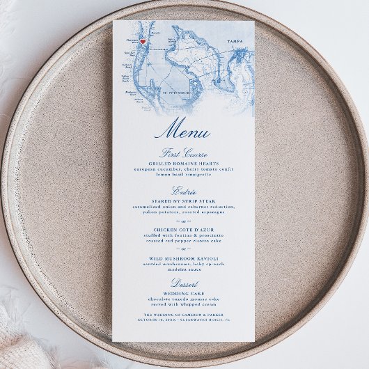 Clearwater Beach FL Kaart Elegante Navy Blue Weddi