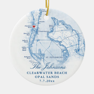 Clearwater Beach FL Kaart Pas getrouwd Eerste Kers Keramisch Ornament