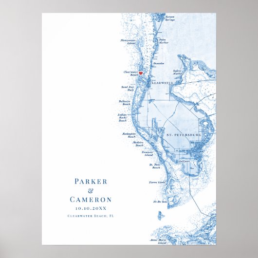 Clearwater Beach FL Kaart Trouwen Gastboek Poster (Voorkant)