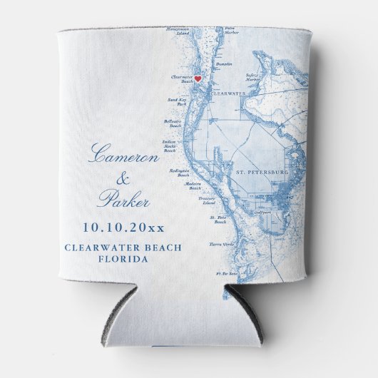 Clearwater Beach FL Kaart Trouwgunst Drink Blikjeskoeler (Voorkant)