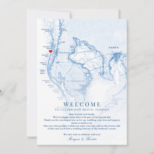 Clearwater Beach Florida Bruiloft Welkomstroute Bedankkaart (Voorkant)